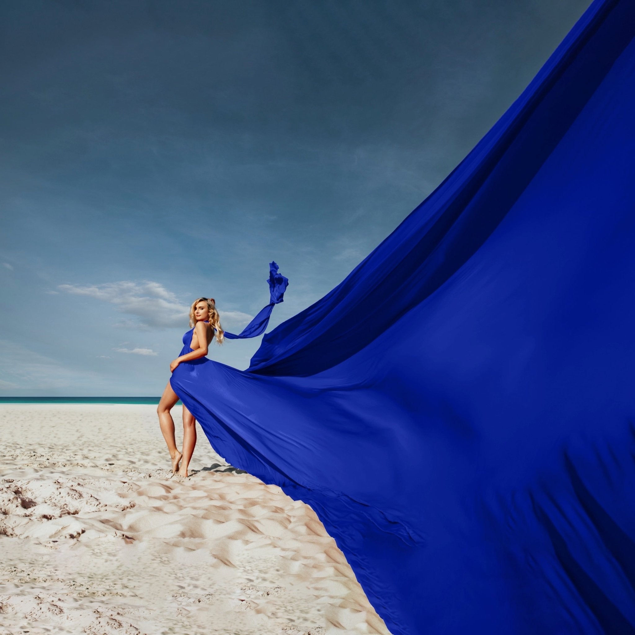 Blue Flying Dress - Photoshoot Gown With Long Flowy Train | Lansy Electric Blue / length 197 inch (5 m) - length as on the photo Blue Flying Dress - Photoshoot Gown With Long Flowy Train | Lansy Electric Blue / length 197 inch (5 m) - length as on the photo