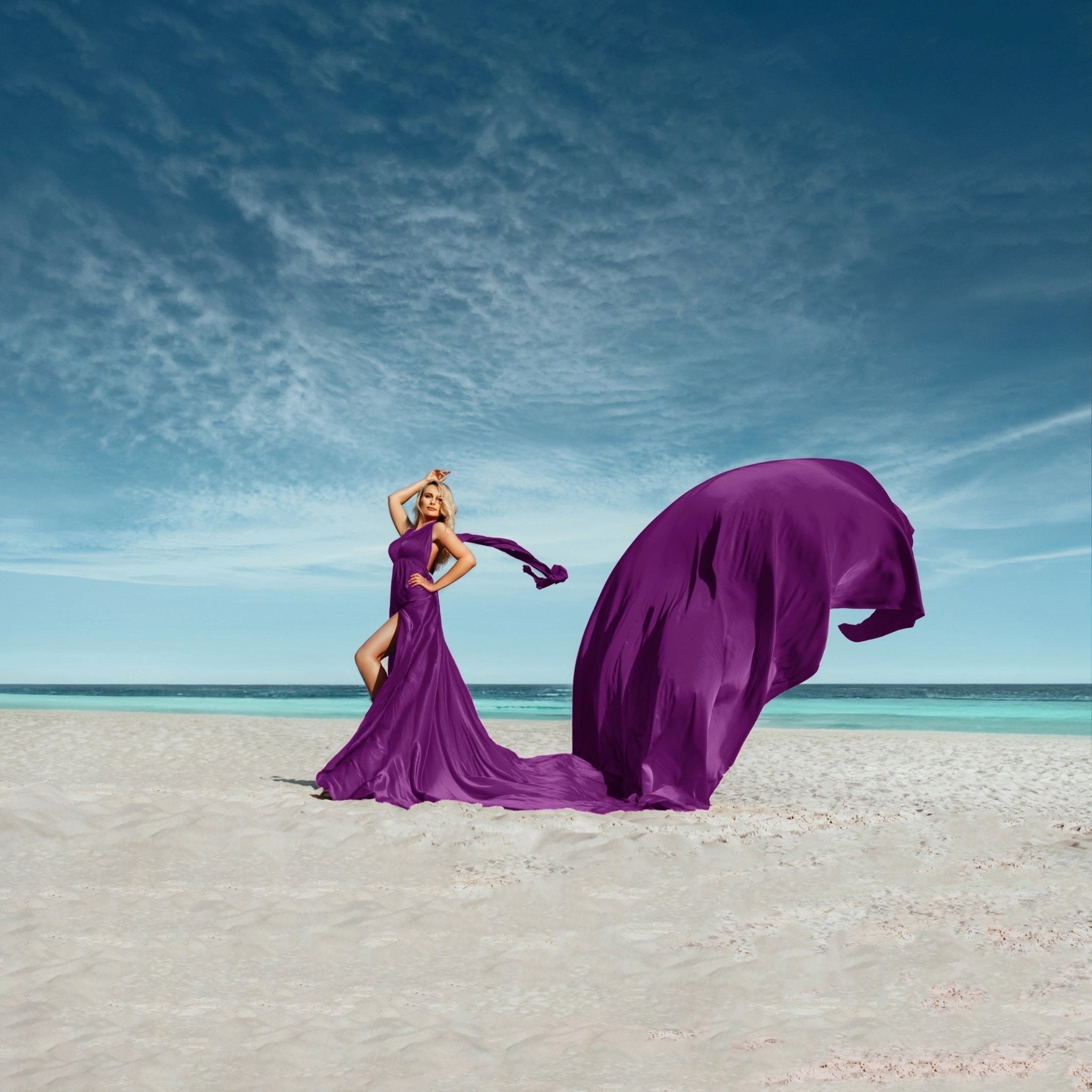 Turquoise Flying Dress - Photoshoot Gown With Long Flowy Train