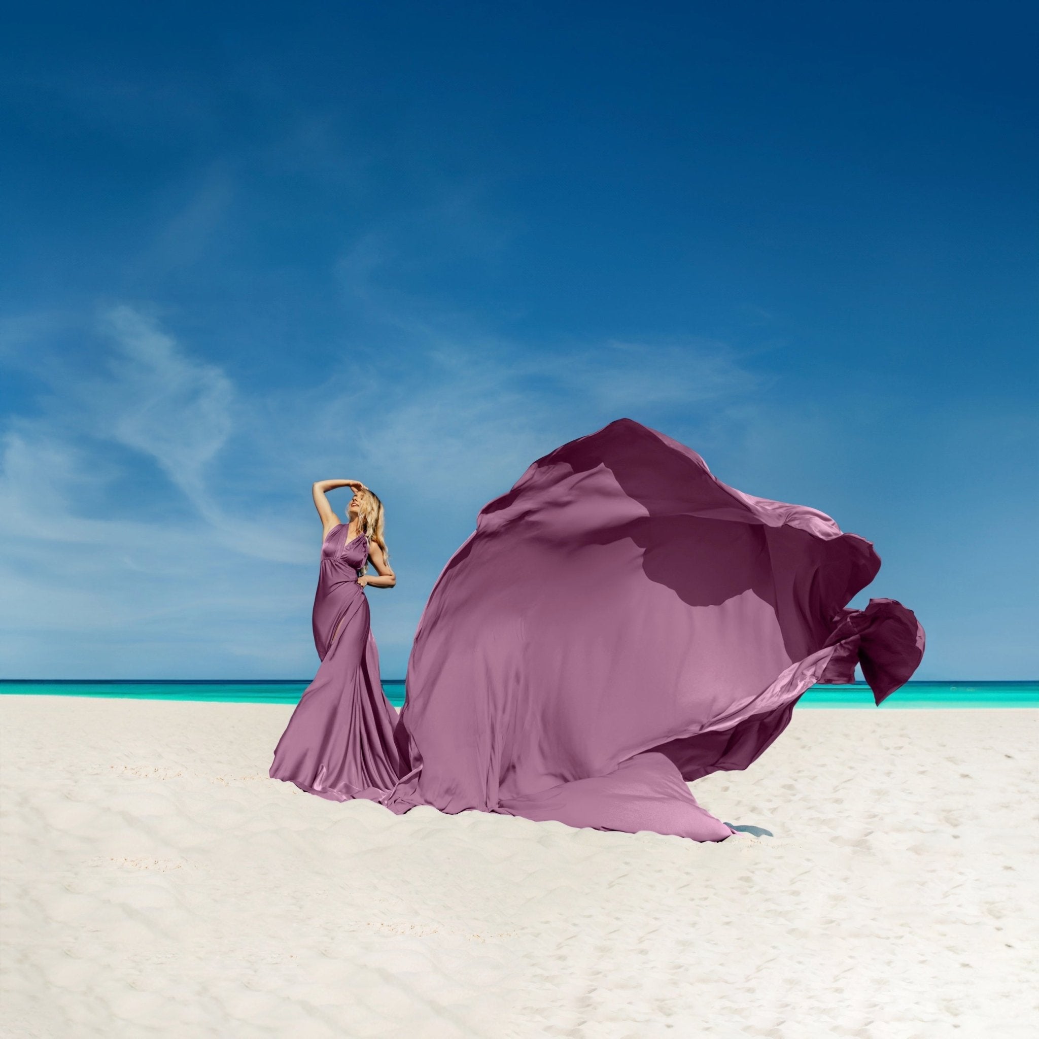 Flying Dress Photoshoot Santorini - Made-to-Measure Dress | Lansy Mauve / length 138 inch (3.5 m) Flying Dress Photoshoot Santorini - Made-to-Measure Dress | Lansy Mauve / length 138 inch (3.5 m)